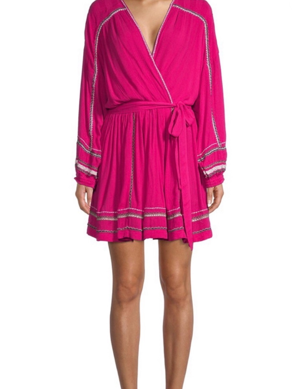 Free People Hot Pink Wrap Dress with Embroidered Trim…IT HAS POCKETS!